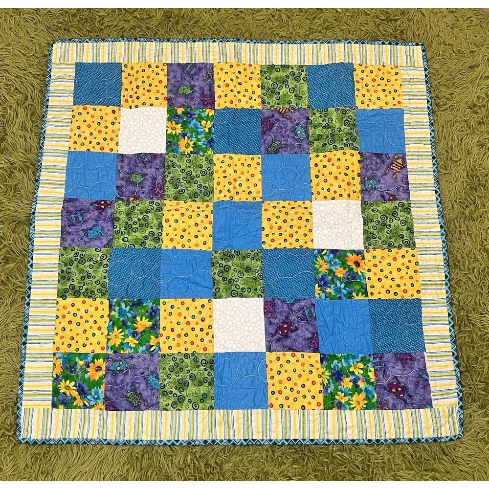 VTG Delta Quilters Guild Quilted Baby Blanket Handmade 1980's Patchwork - Picture 1 of 5